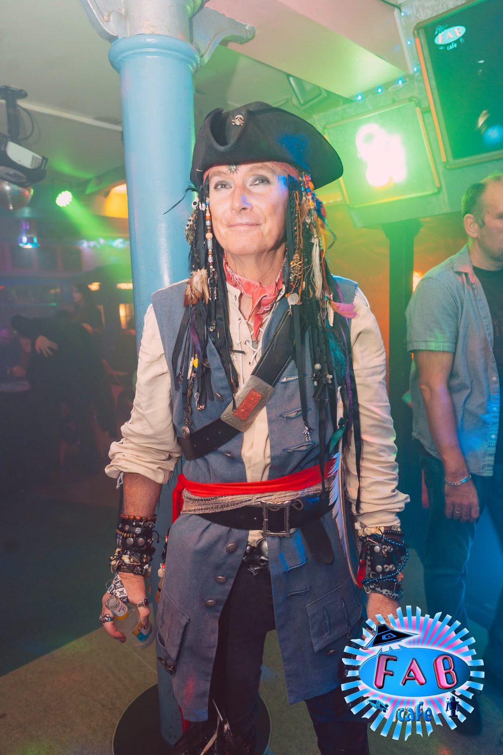 A guest dressed as a pirate captain on the dancefloor